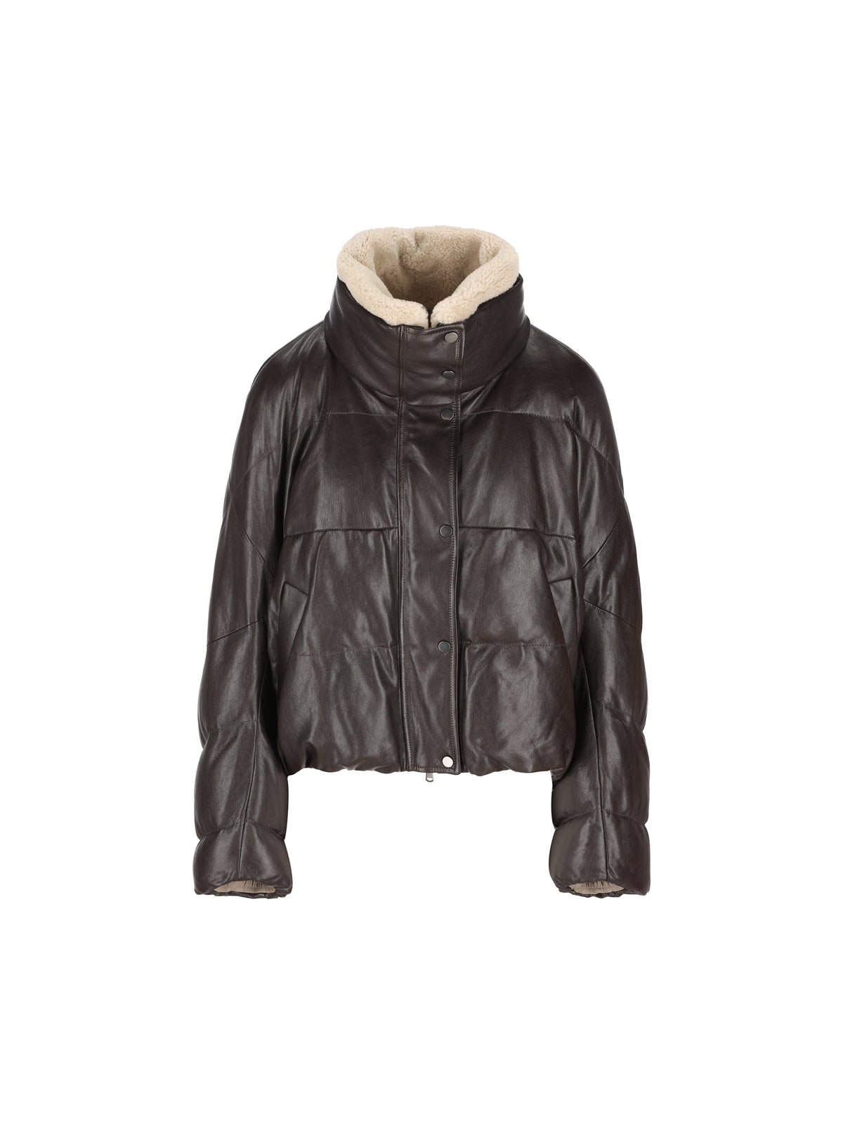 Brunello Cucinelli Women's Leather Puffer Jacket in Brown - view 1
