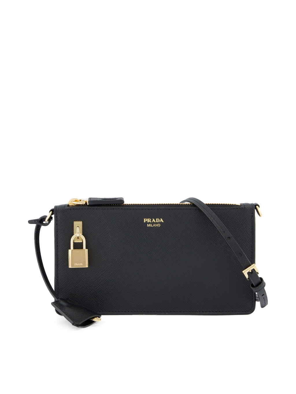 Prada Women's Saffiano Leather Phone Holder in Black - view 1