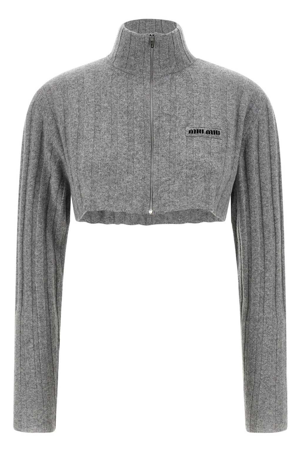 Miu Miu Women's Cropped Cardigan With Front Zip in Grey - image 1
