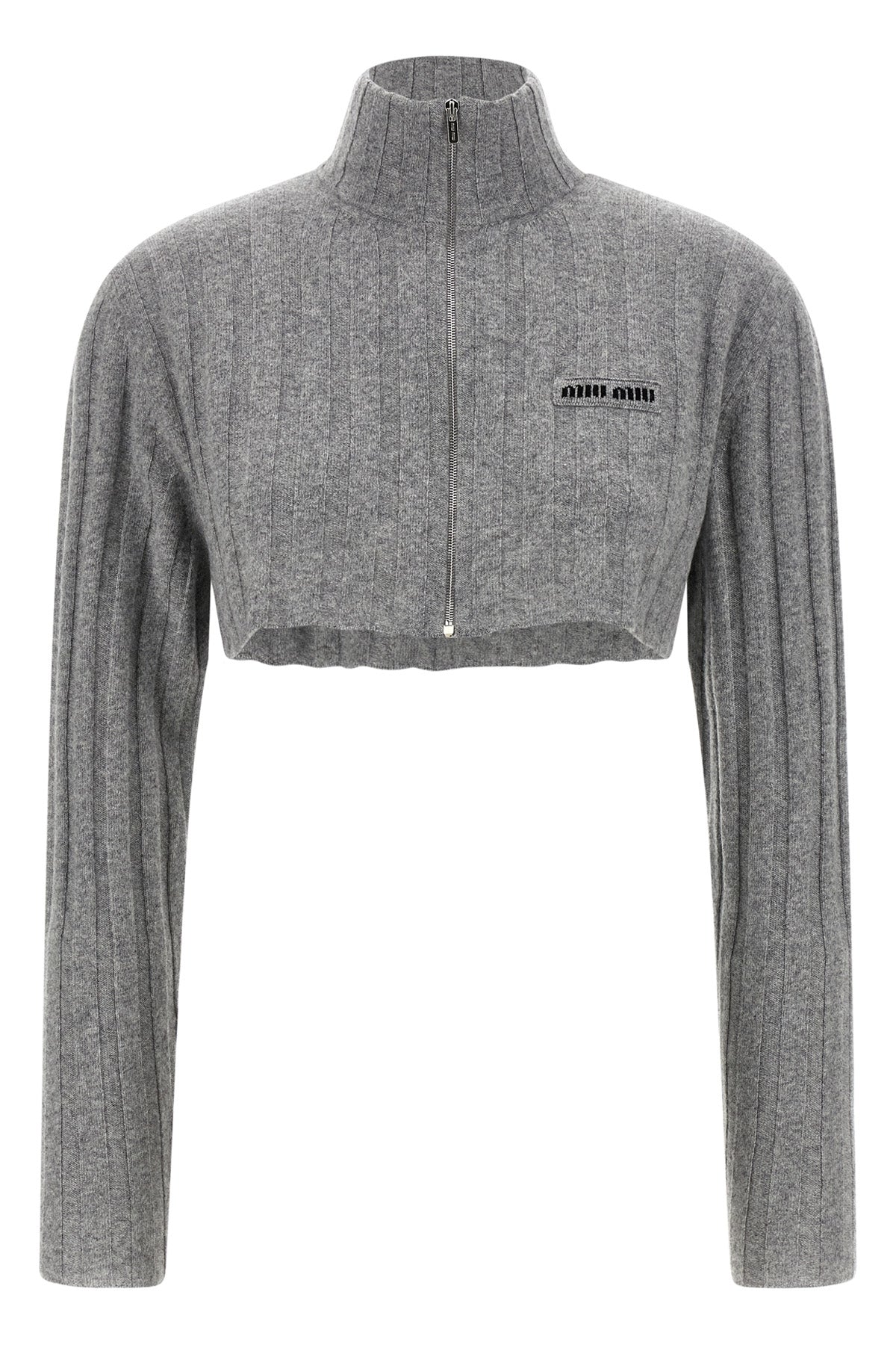 Miu Miu Women's Cropped Cardigan With Front Zip in Grey - image 1