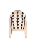 Miu Miu Women's Argyle Cashmere Half-Zip Polo in Beige - view 1