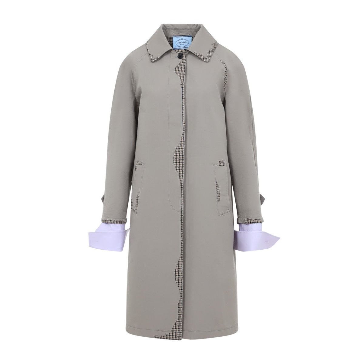 Prada Women's Cotton Houndstooth Trim Coat in Grey