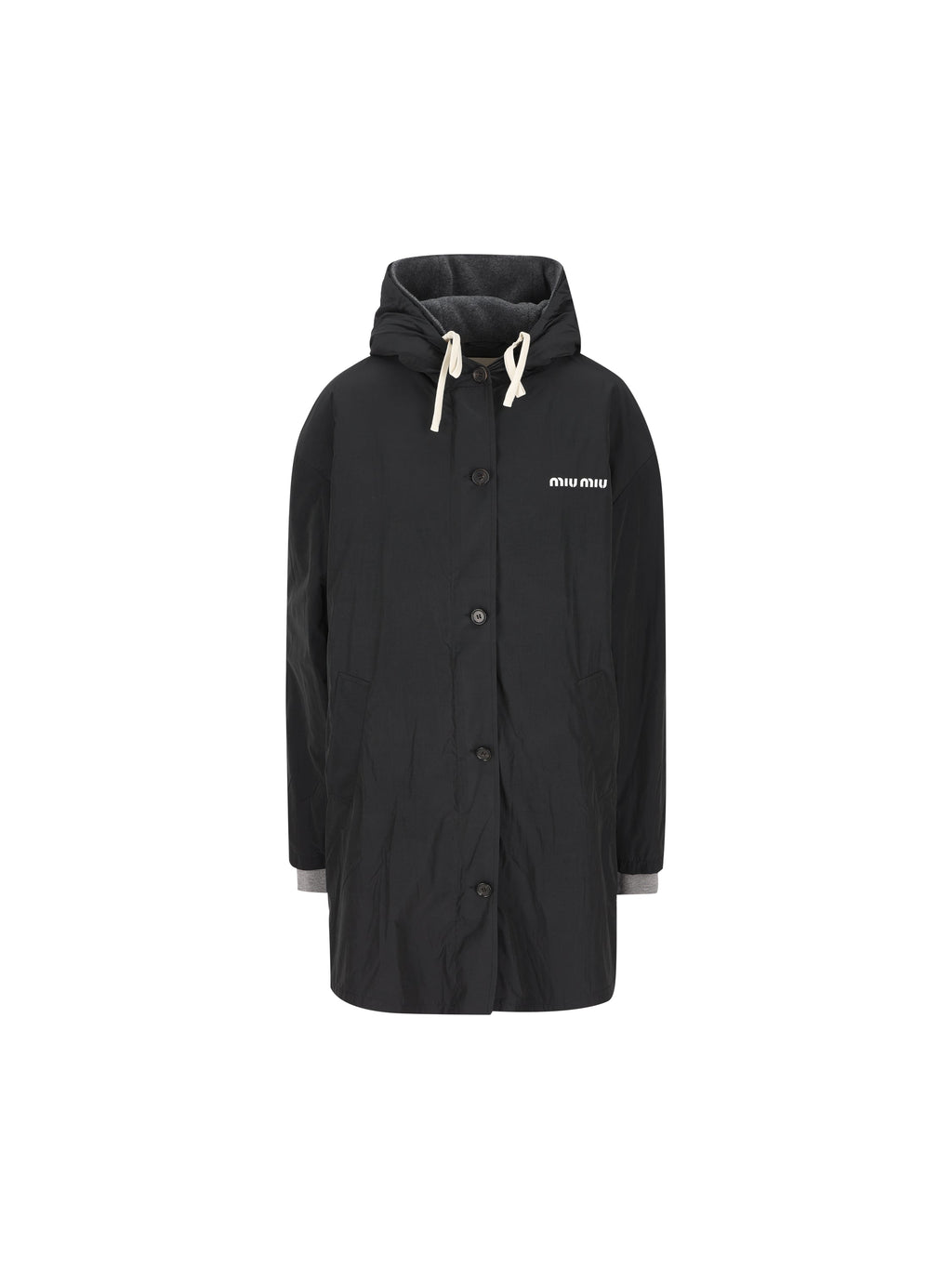Miu Miu Women's Ponge Hooded Caban in Black - view 1
