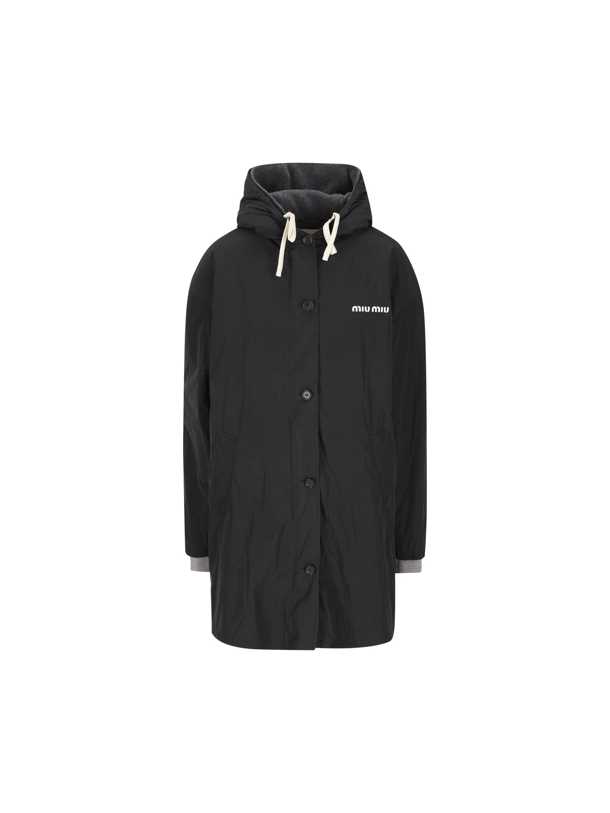 Miu Miu Women's Ponge Hooded Caban in Black - view 1