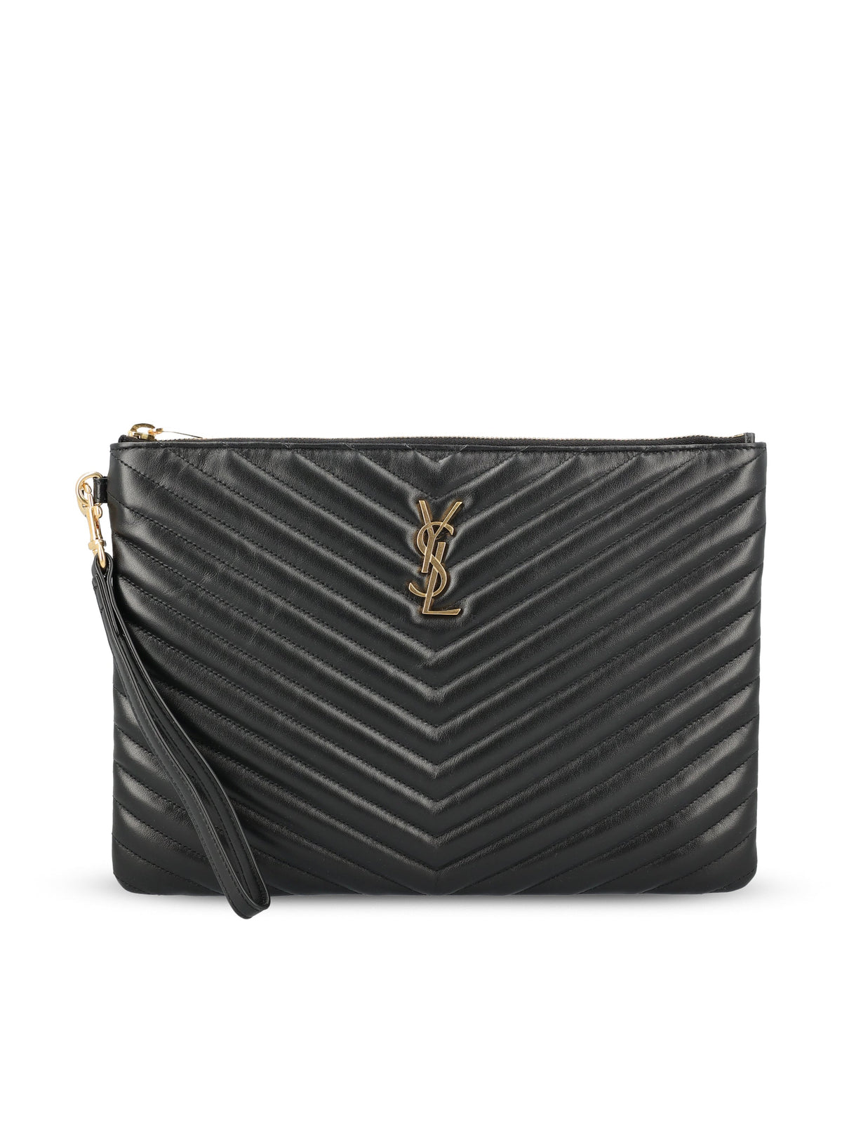 Saint Laurent Women's Leather Tablet Pouch in Black - view 1