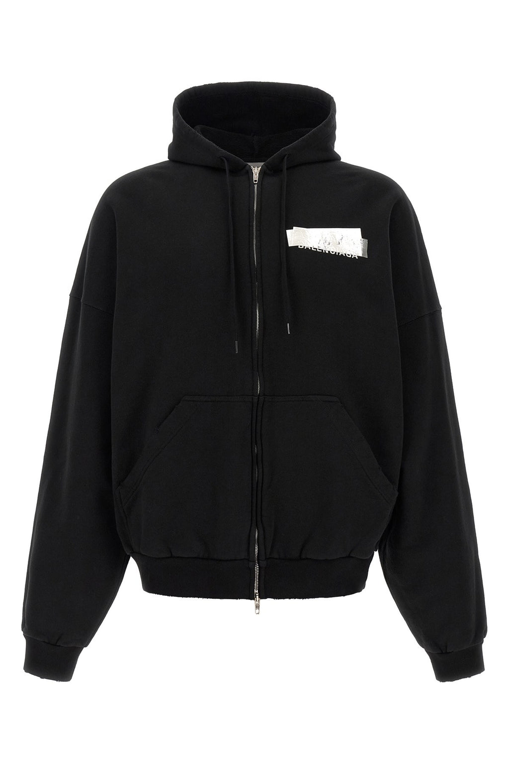 Balenciaga Men's Silver Tape Hoodie in Black Cotton - view 1