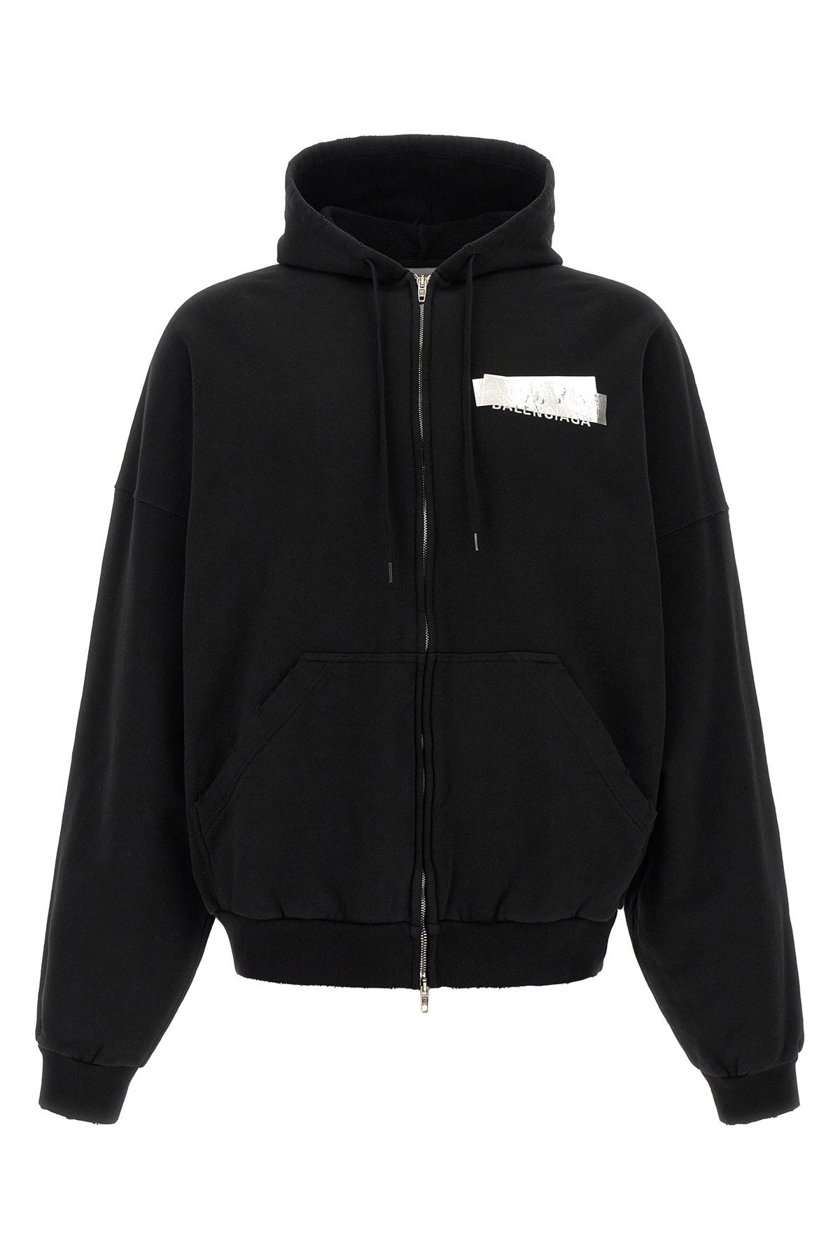 Balenciaga Men's Silver Tape Hoodie in Black Cotton - view 1