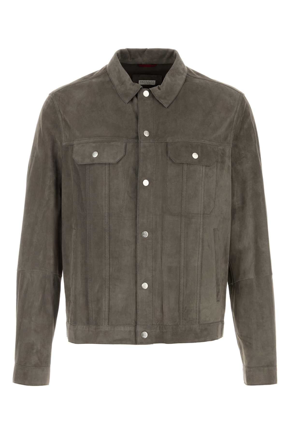 Brunello Cucinelli Men's Leather Overshirt in Grey - image 1