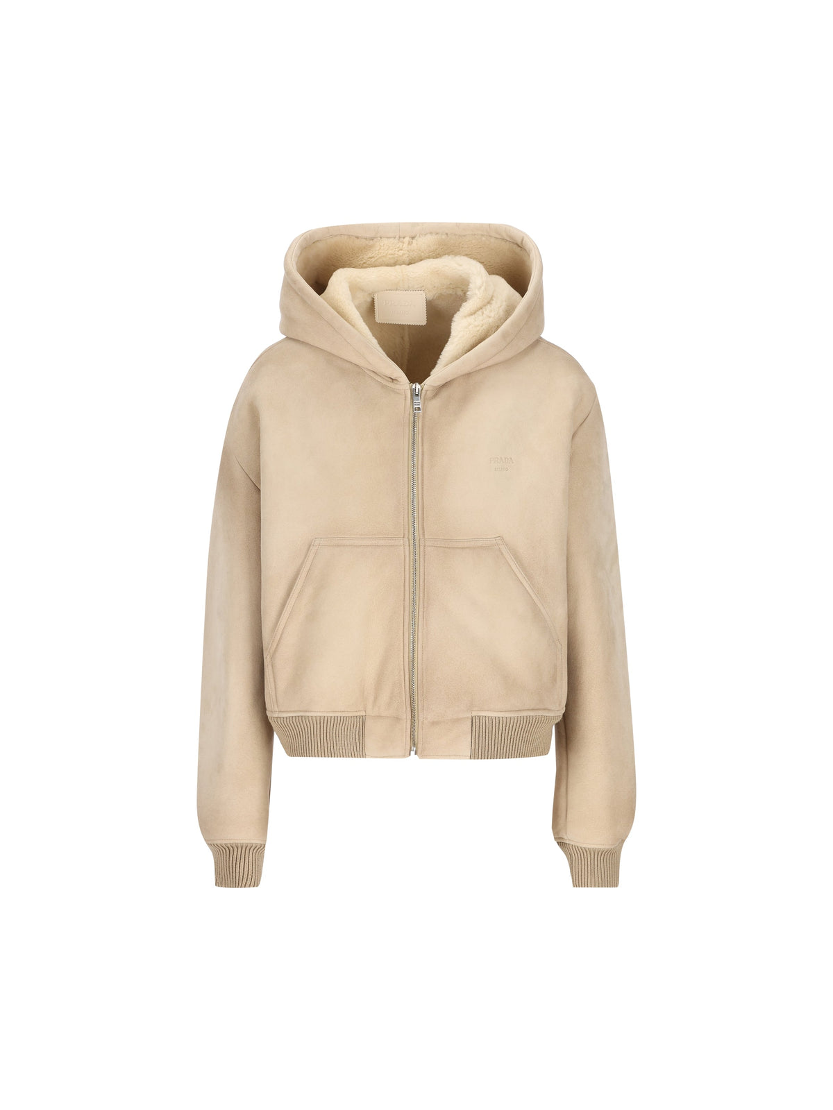 Prada Women's Shearling Hooded Jacket in Beige - view 1