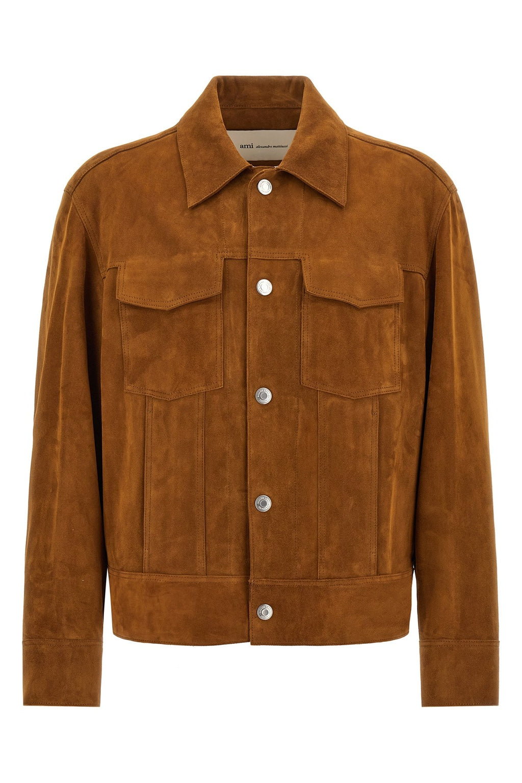 Ami Paris Men's Trucker Jacket in Brown Leather - view 1