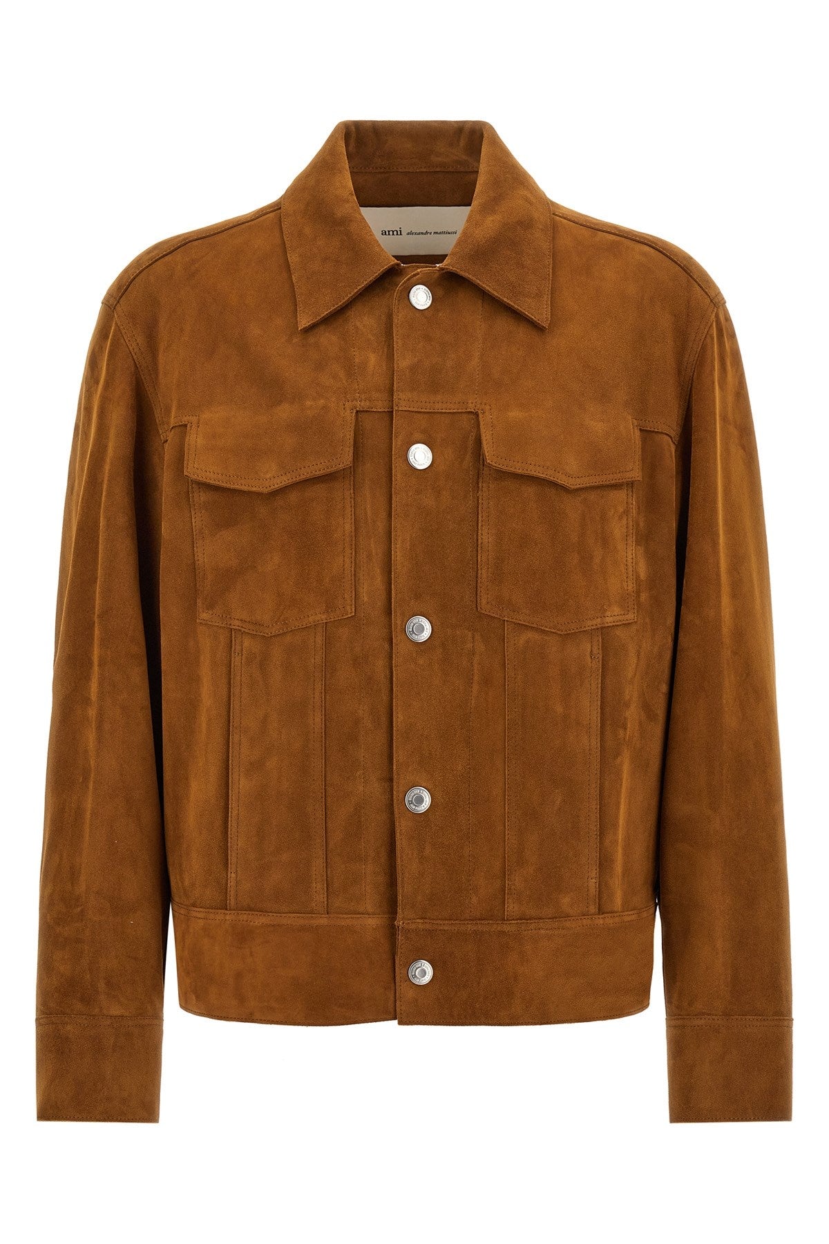 Ami Paris Men's Trucker Jacket in Brown Leather - view 1