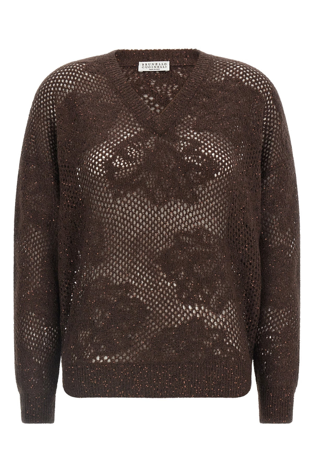 Brunello Cucinelli Women's V-Neck Open-Knit Sweater - image 1
