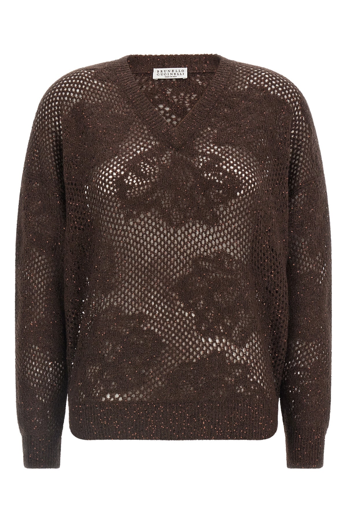 Brunello Cucinelli Women's V-Neck Open-Knit Sweater - image 1