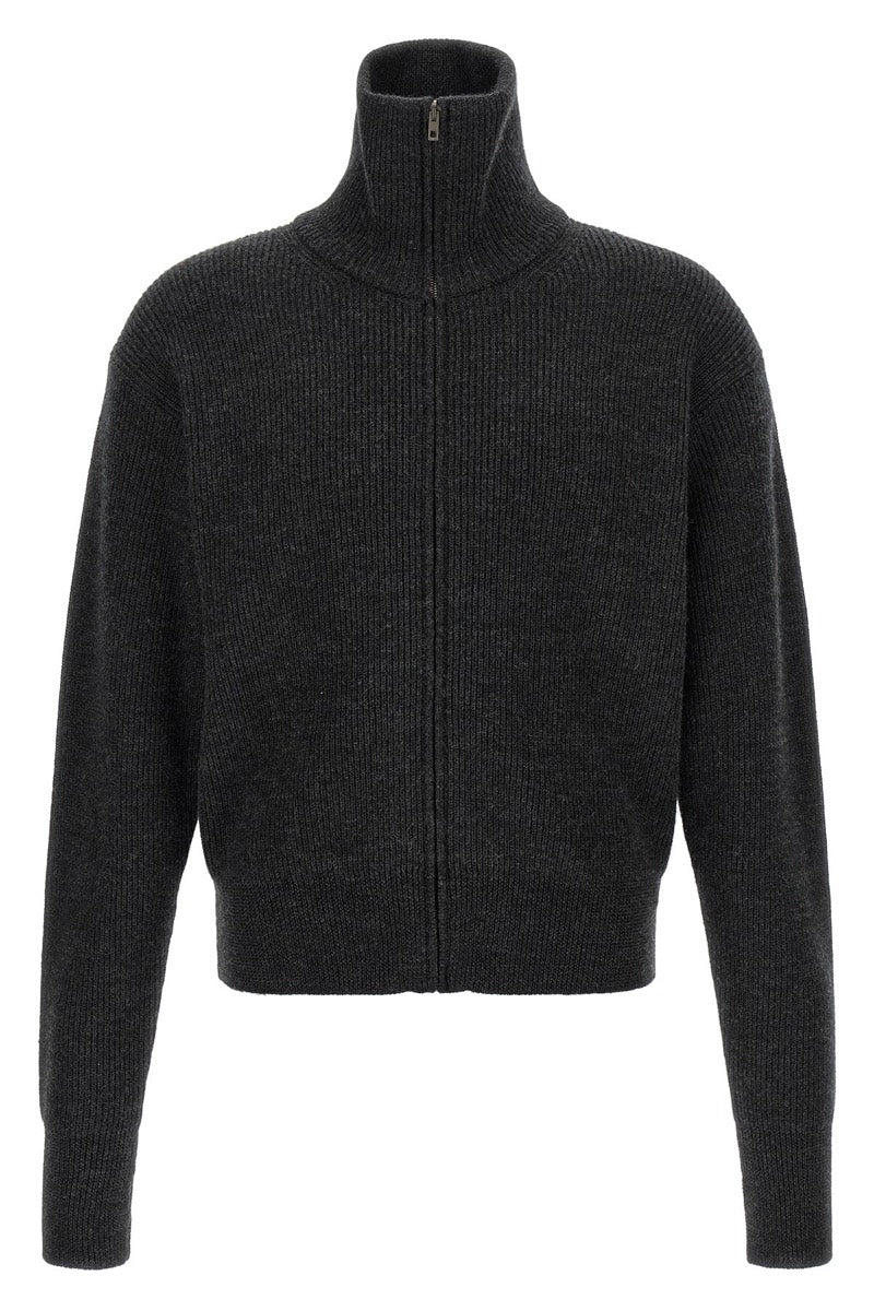 Lemaire Men's Virgin Wool Zip Cardigan in Grey