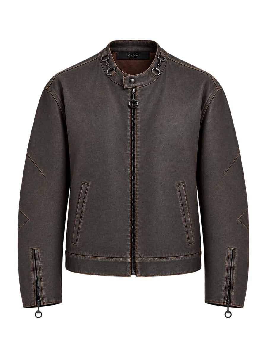 Gucci Men's Calf Leather Cotton-blend Denim Jacket