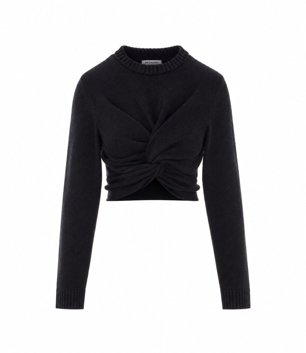 Balenciaga Women's Wool Cropped Sweater in Black