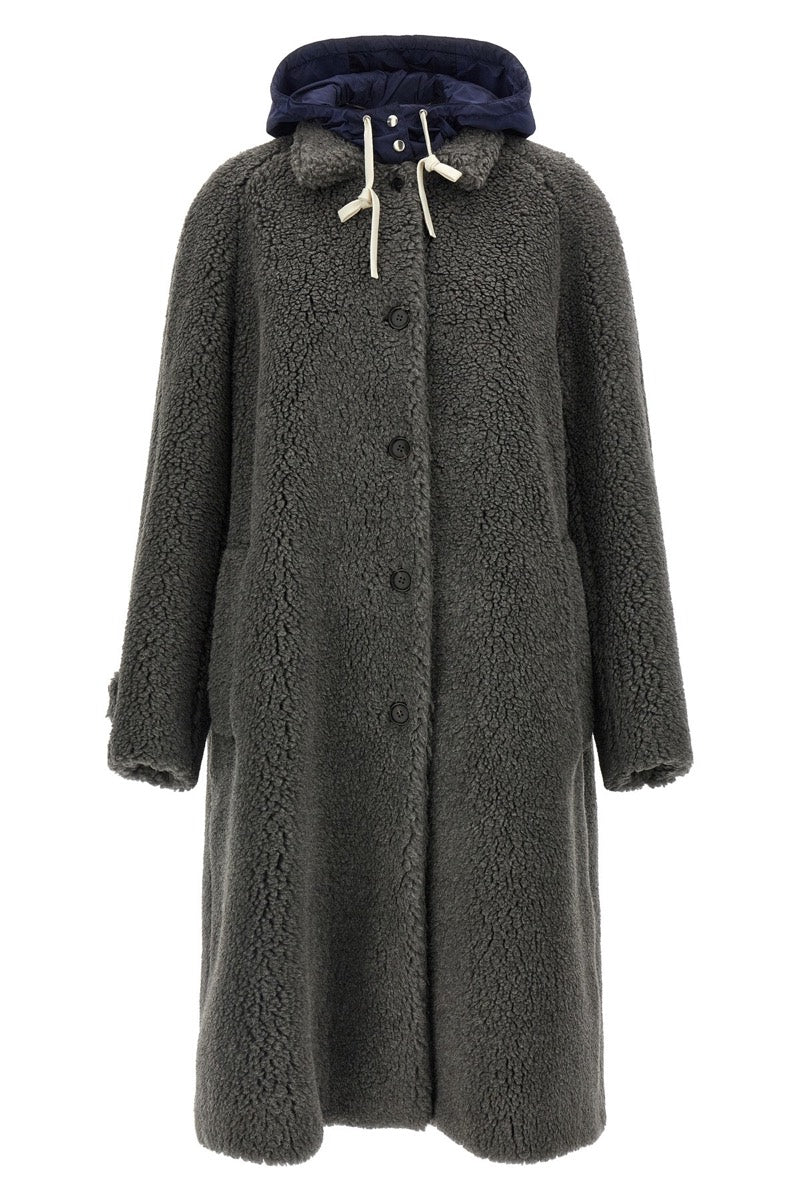 Miu Miu Women's Wool Blend Teddy Coat in Grey