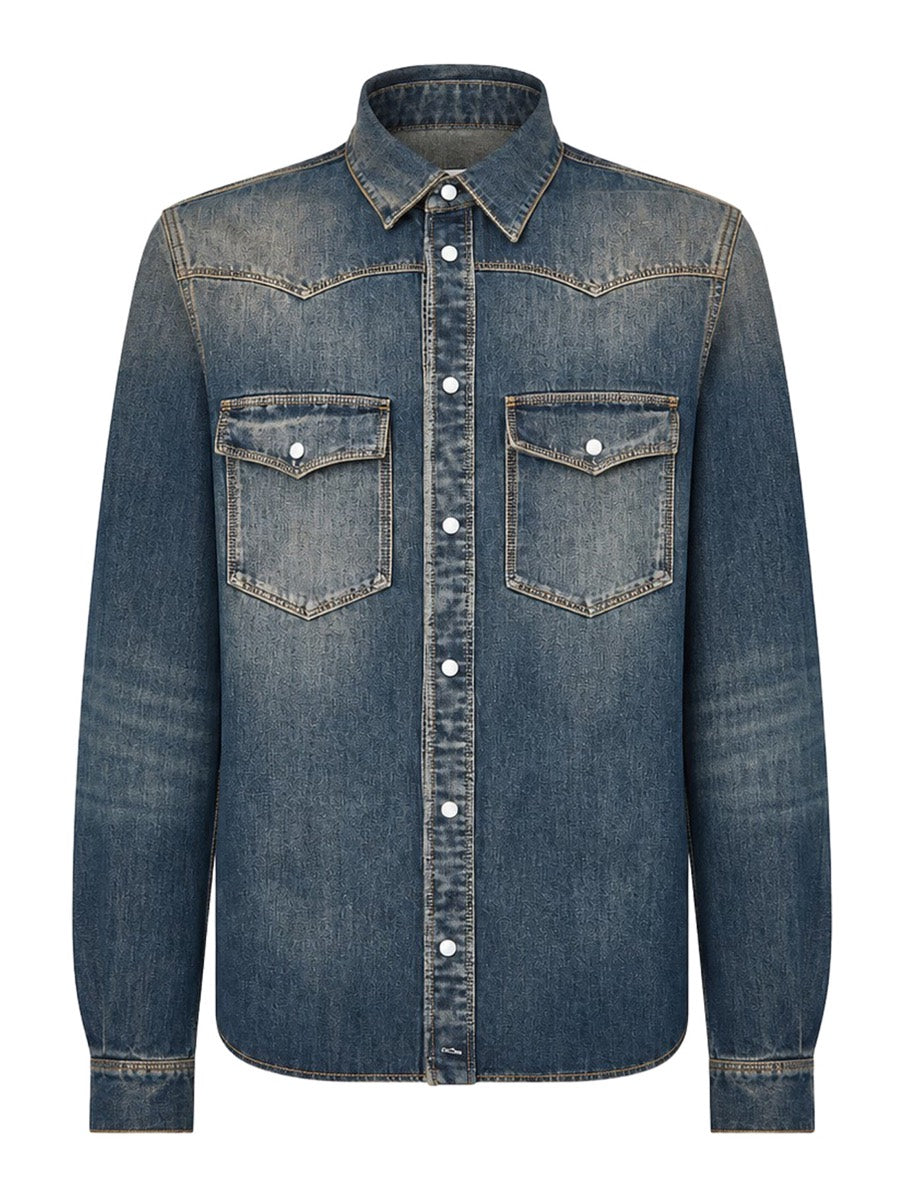 Fendi Men's Denim Shirt in Stone-Washed Blue
