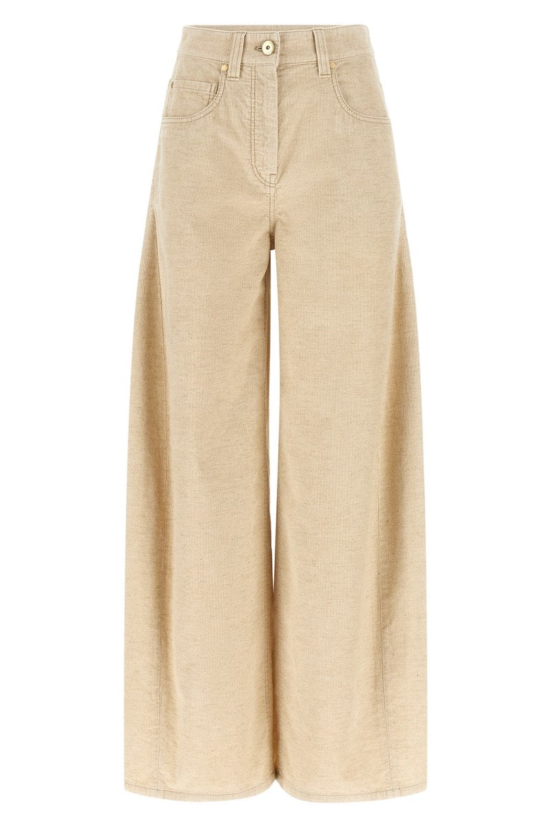 Brunello Cucinelli Women's Corduroy Trousers in Beige
