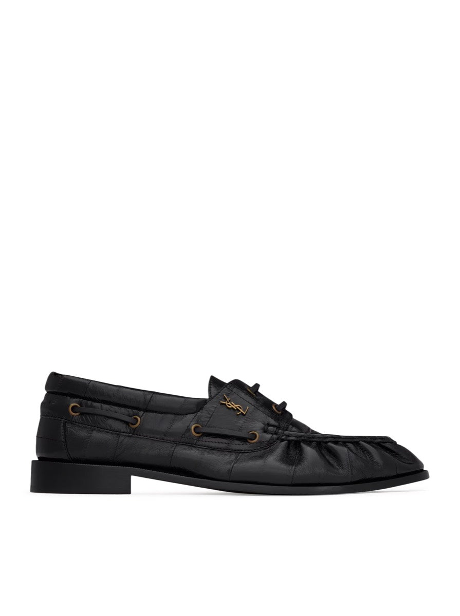 Saint Laurent Men's Leather Bateau Loafers in Black