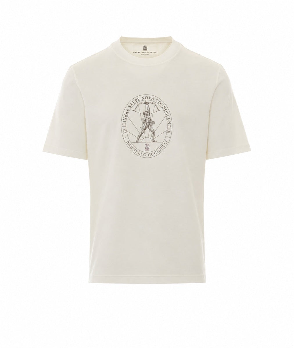 Brunello Cucinelli Men's Cotton Logo T-Shirt in White