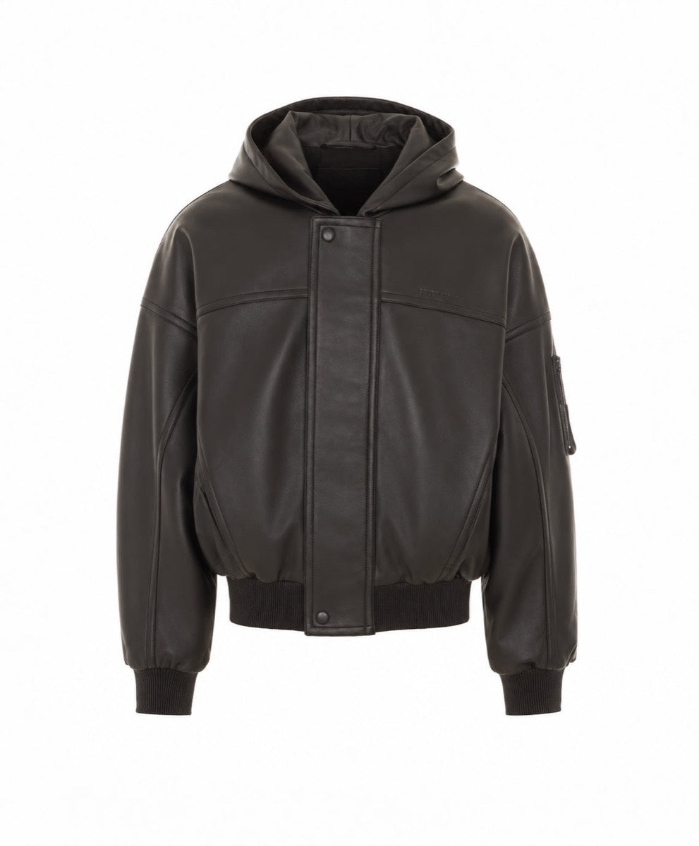 Balenciaga Men's Leather Hooded Jacket in Black