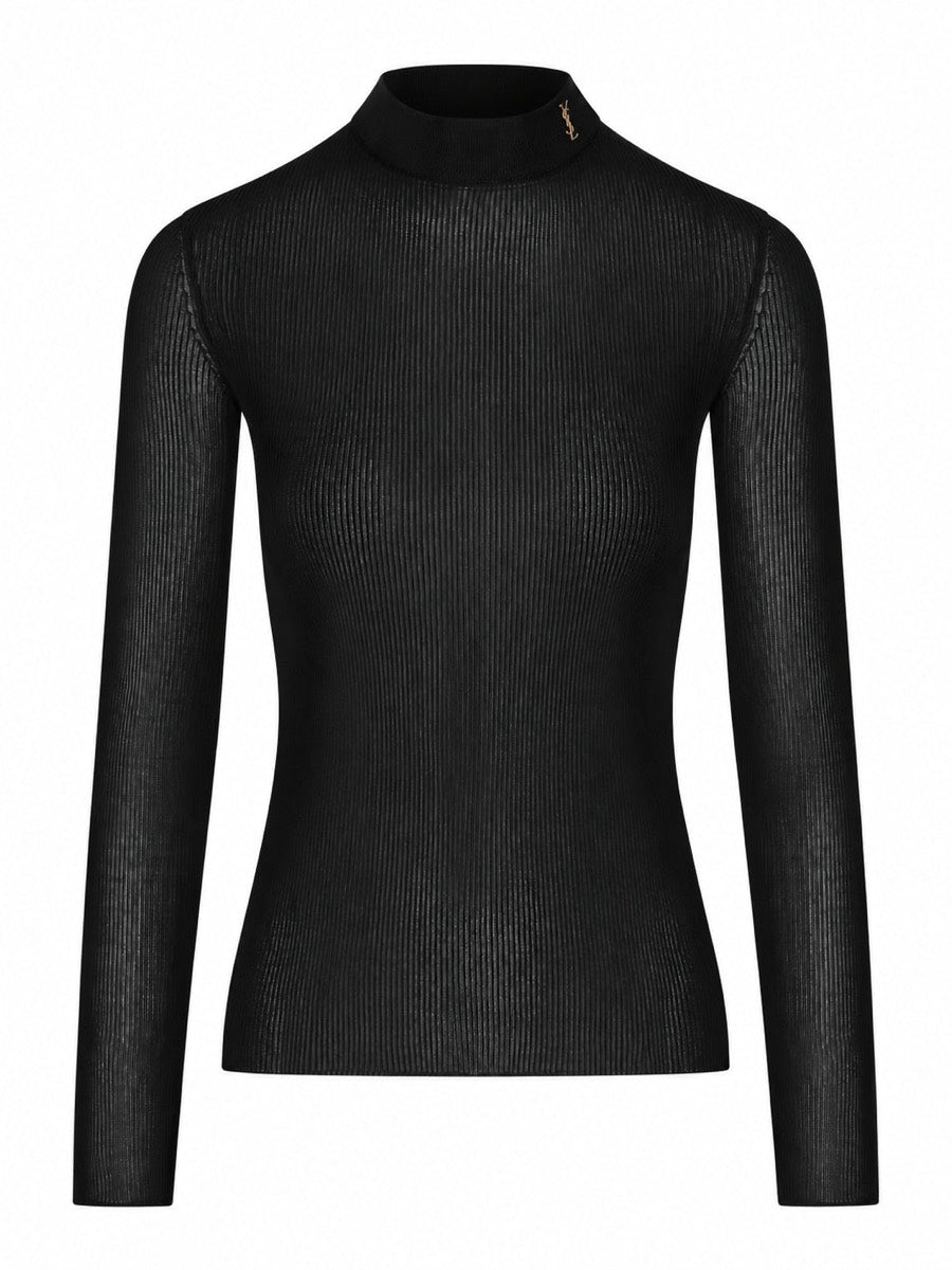 Saint Laurent Women's Silk Cassandre Top in Black