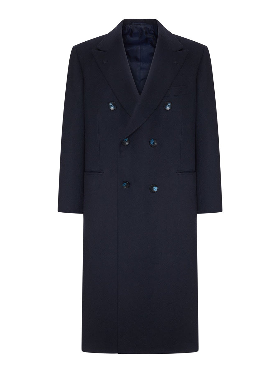 Kiton Men's Cashmere Double-Breasted Coat in Blue