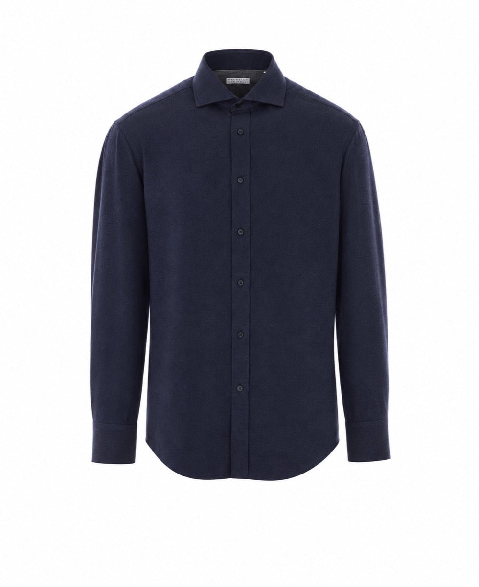 Brunello Cucinelli Men's Cotton Flannel Shirt in Blue