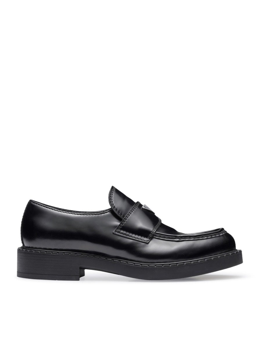 Prada Men's Brushed Leather Loafers with Logo
