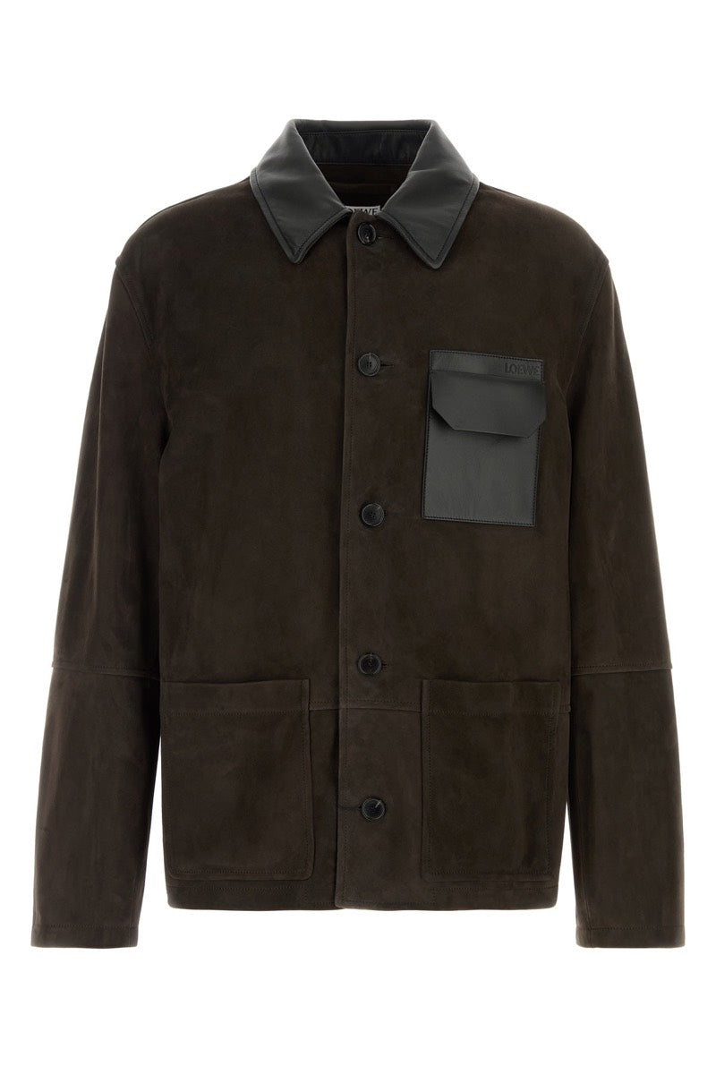 Loewe Men's Suede Jacket in Dark Brown