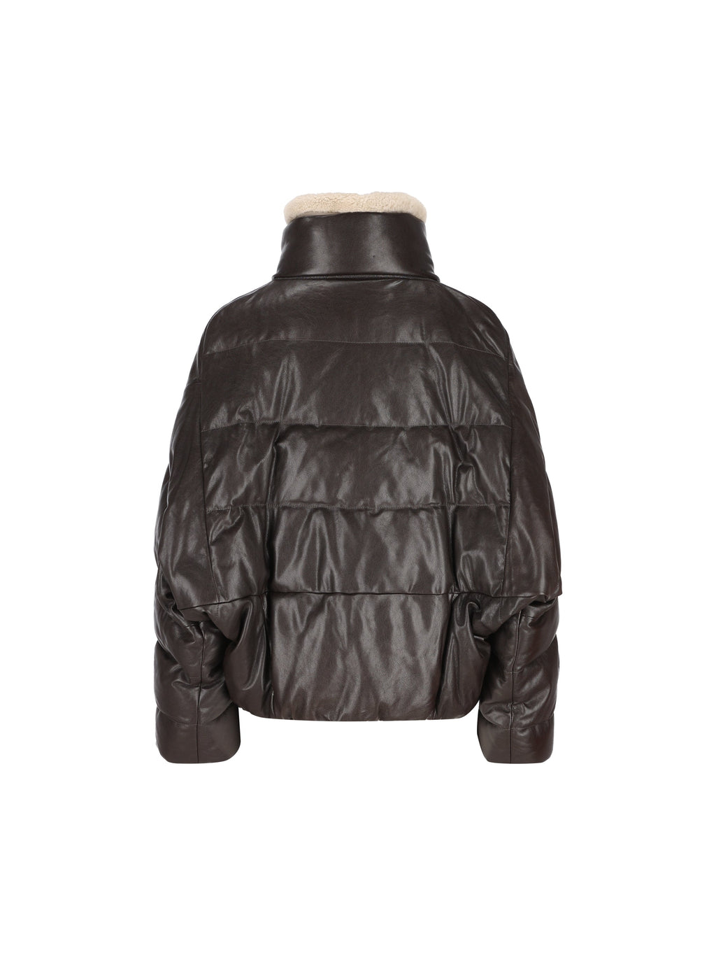 Brunello Cucinelli Women's Leather Puffer Jacket in Brown - view 2