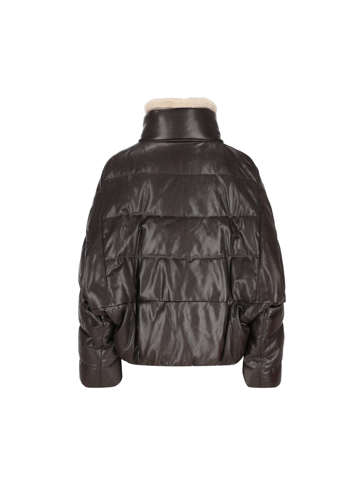 Brunello Cucinelli Women's Leather Puffer Jacket in Brown - view 2