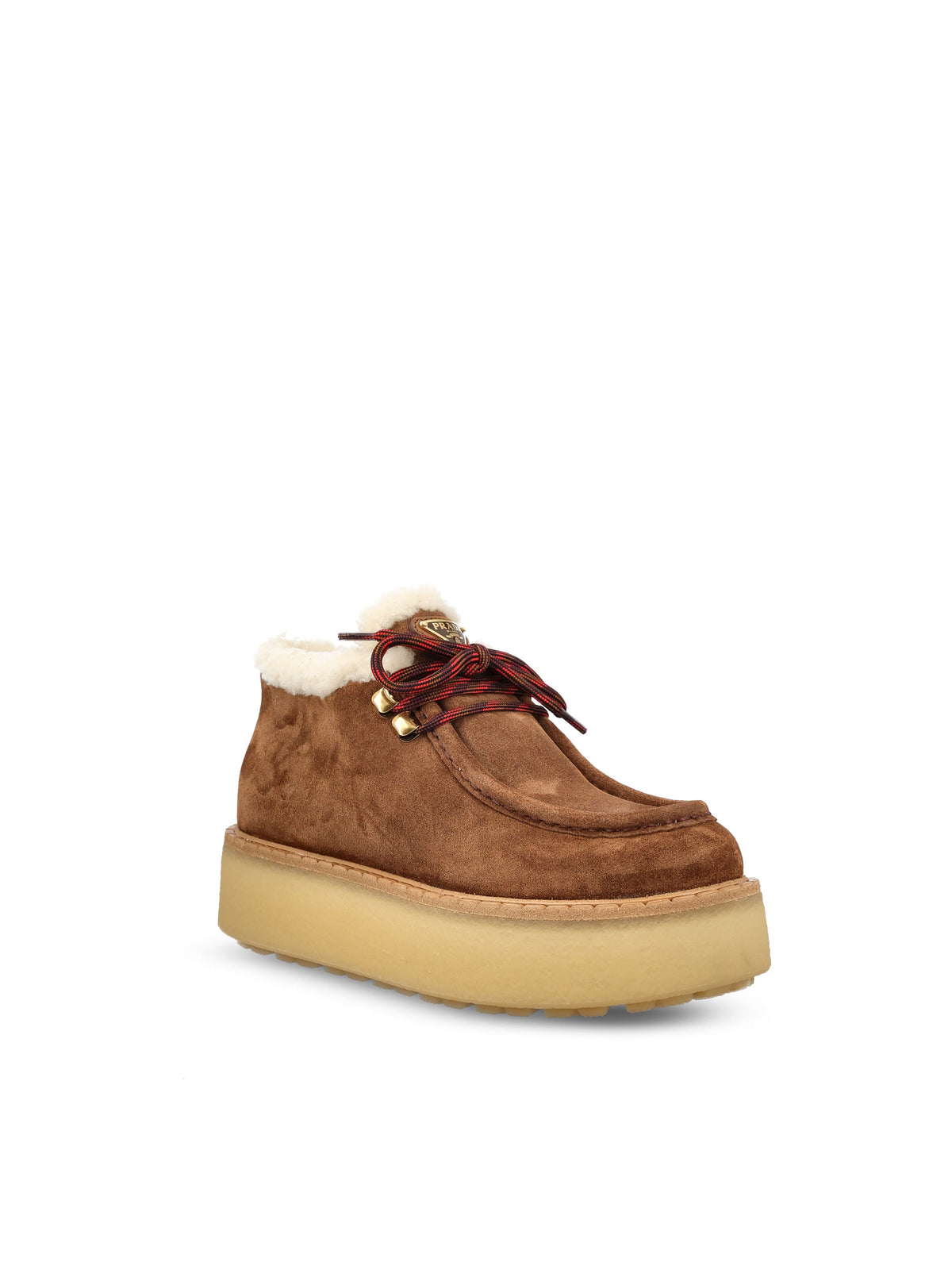 Prada Women's Suede Shearling Boots in Brown - view 2