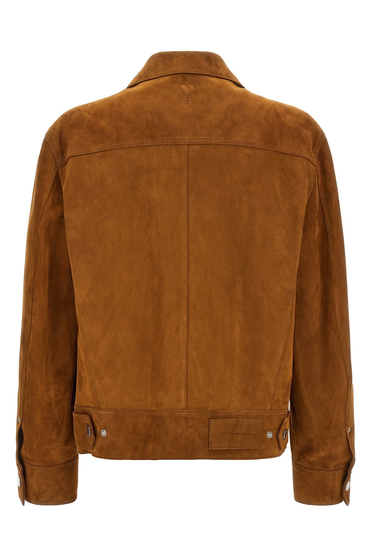 Ami Paris Men's Trucker Jacket in Brown Leather - view 2