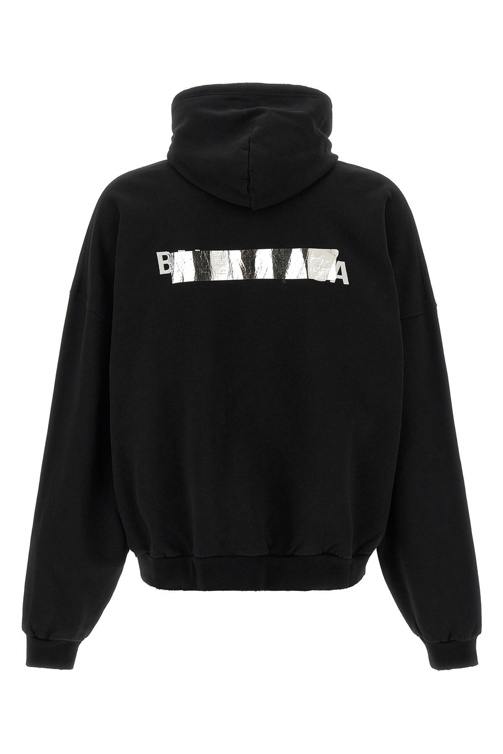 Balenciaga Men's Silver Tape Hoodie in Black Cotton - view 2
