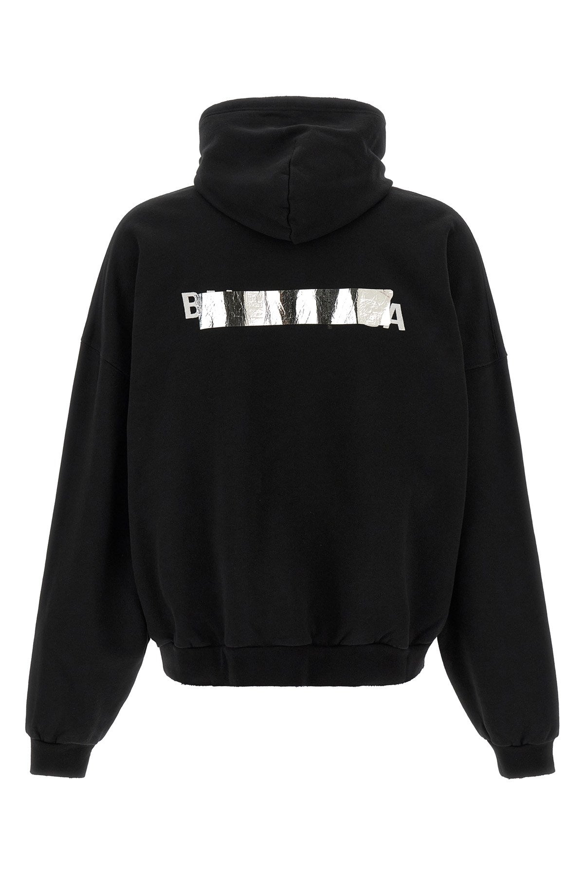 Balenciaga Men's Silver Tape Hoodie in Black Cotton - view 2