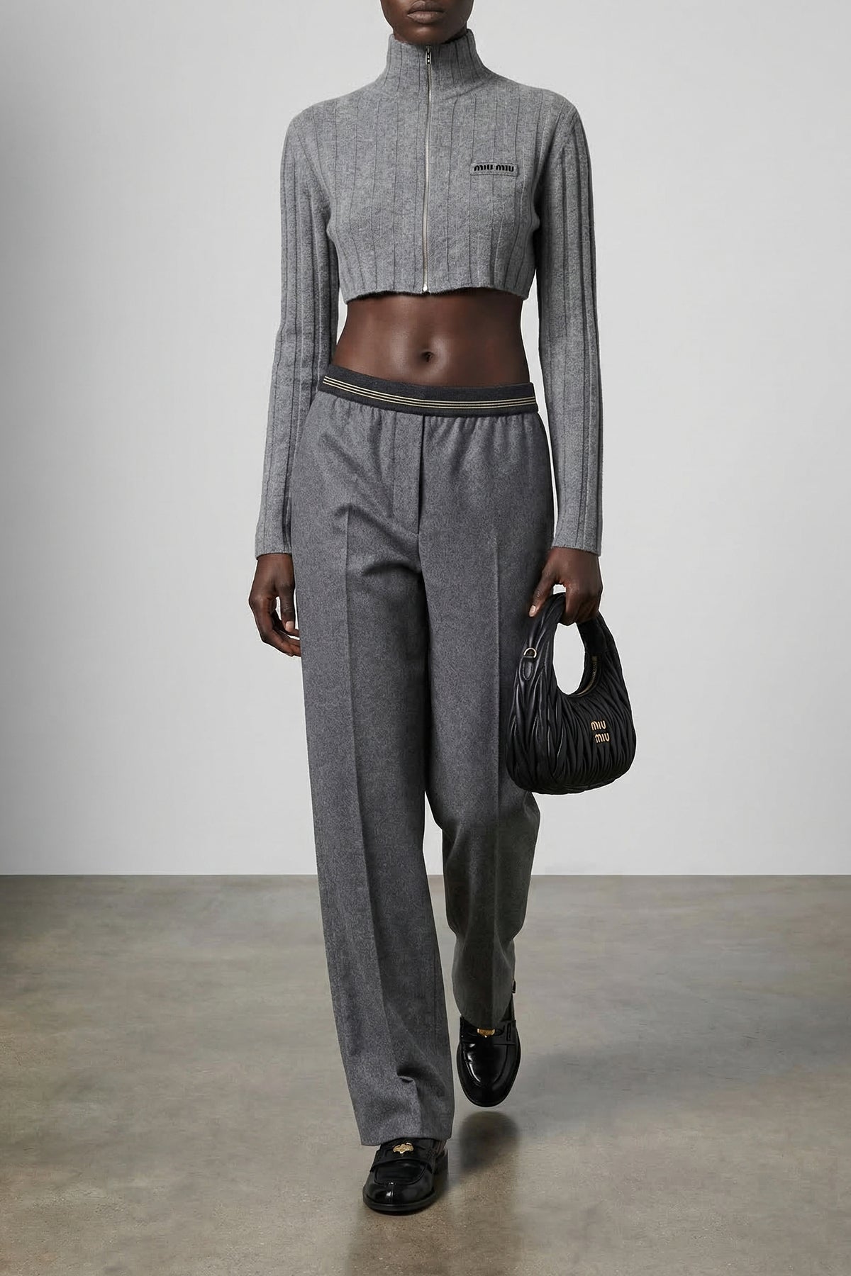 Miu Miu Women's Cropped Cardigan With Front Zip in Grey - image 2