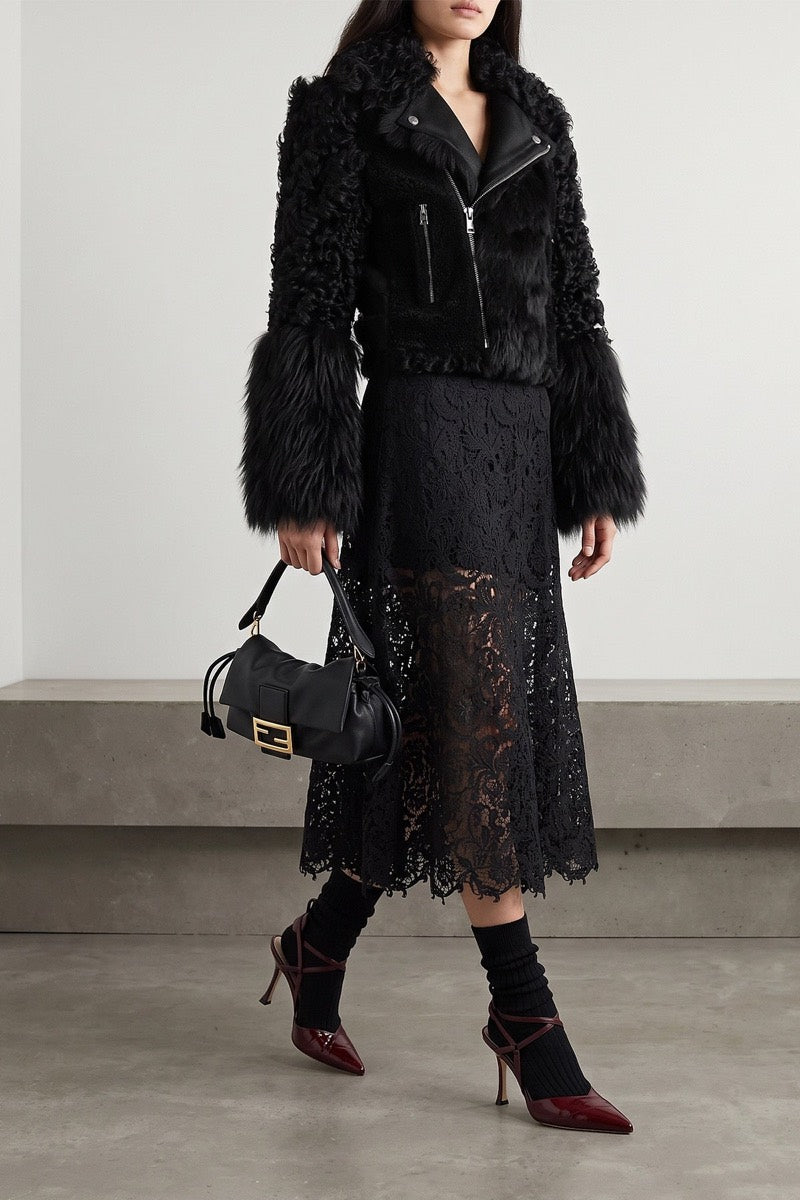 Fendi Women's Cotton Lace Midi Skirt in Black