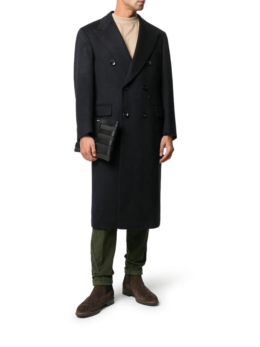 Kiton Men's Cashmere Double-Breasted Coat in Blue