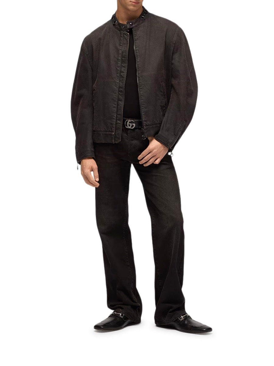 Gucci Men's Calf Leather Cotton-blend Denim Jacket
