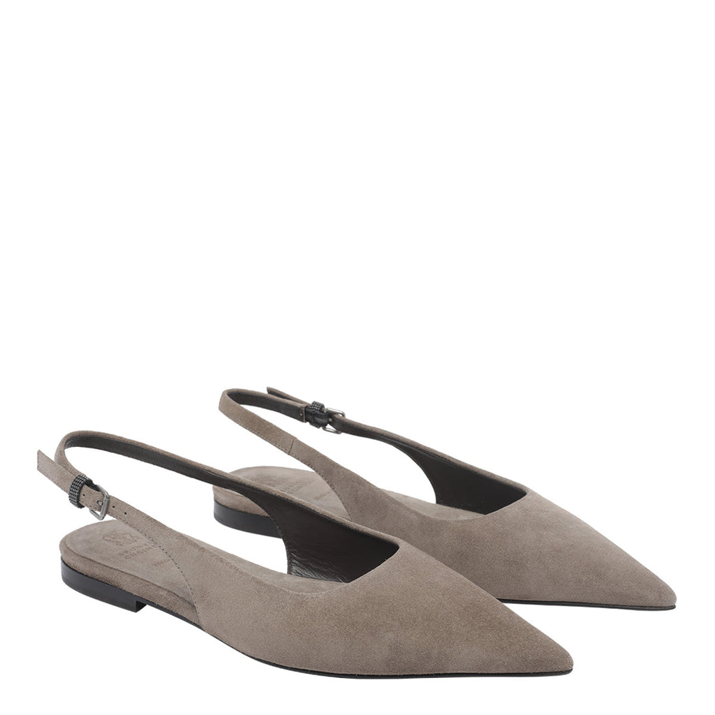 Brunello Cucinelli Women's Suede Slingback Flats in Grey