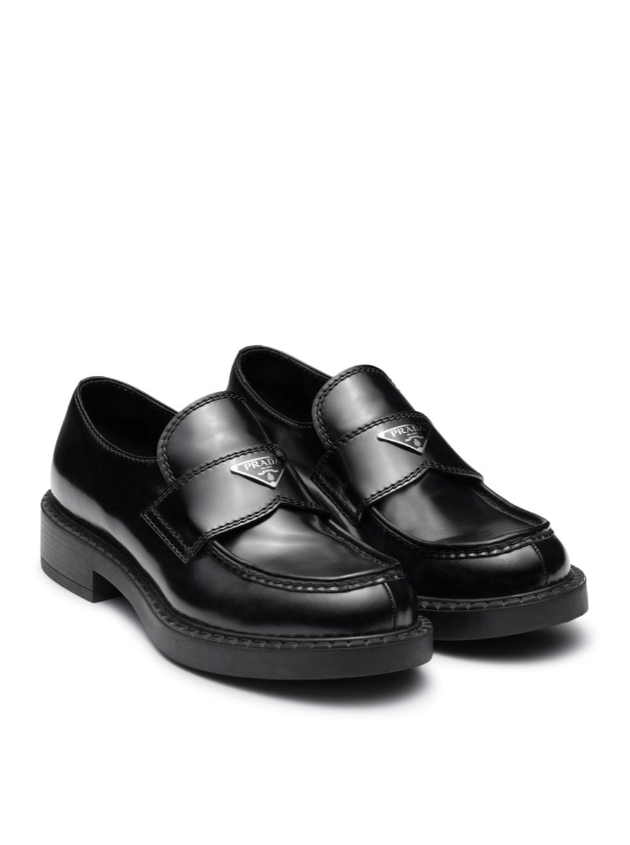Prada Men's Brushed Leather Loafers with Logo
