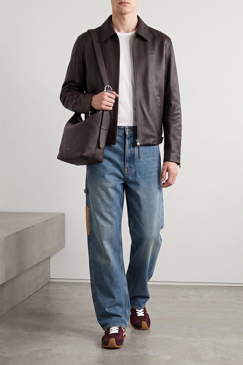 Loewe Men's Leather Loop Hobo Shoulder Bag in Brown