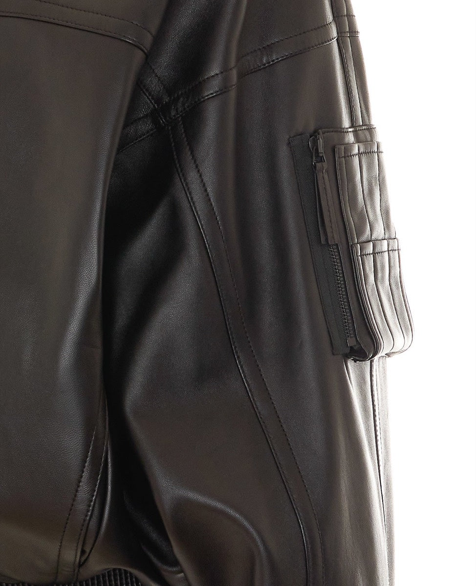 Balenciaga Men's Leather Hooded Jacket in Black