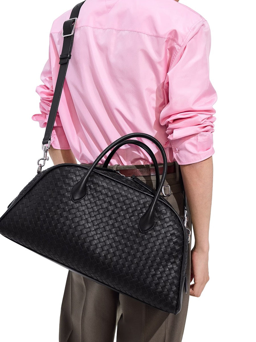Bottega Veneta Men's Leather Woven Satchel in Black