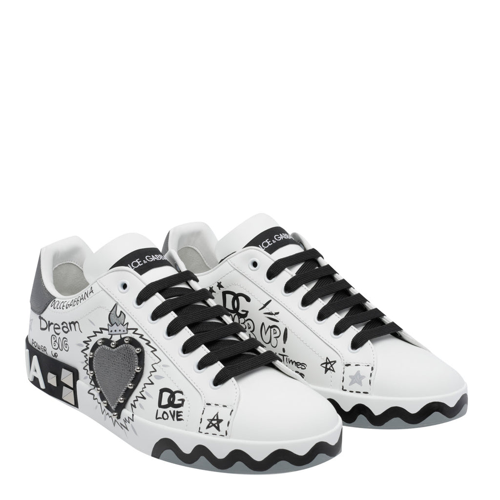 Dolce & Gabbana Men's Leather Portofino Sneakers in White