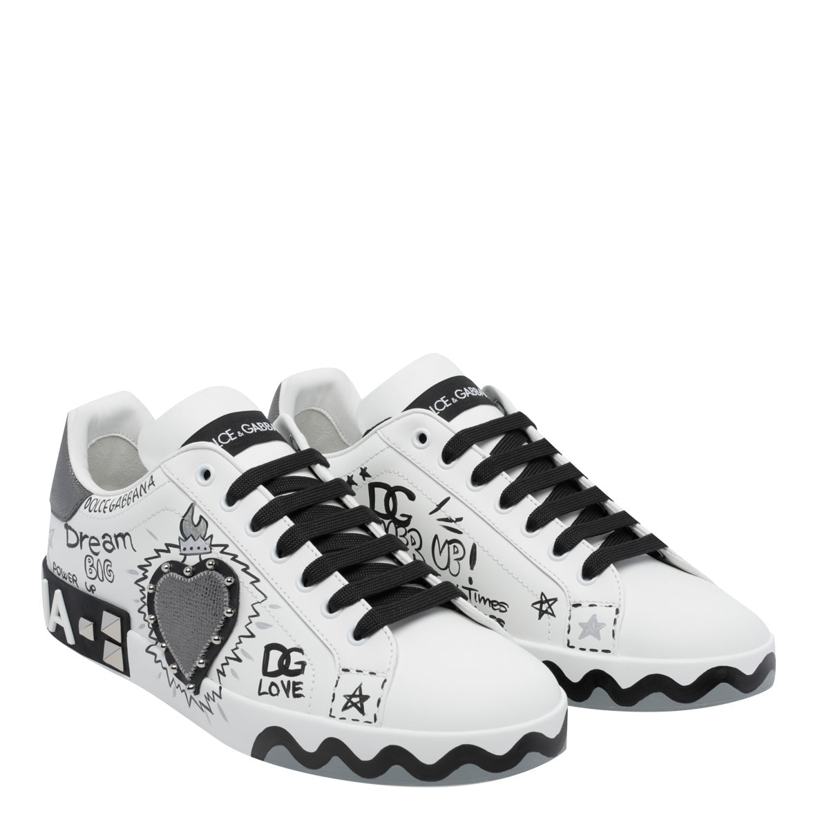 Dolce & Gabbana Men's Leather Portofino Sneakers in White