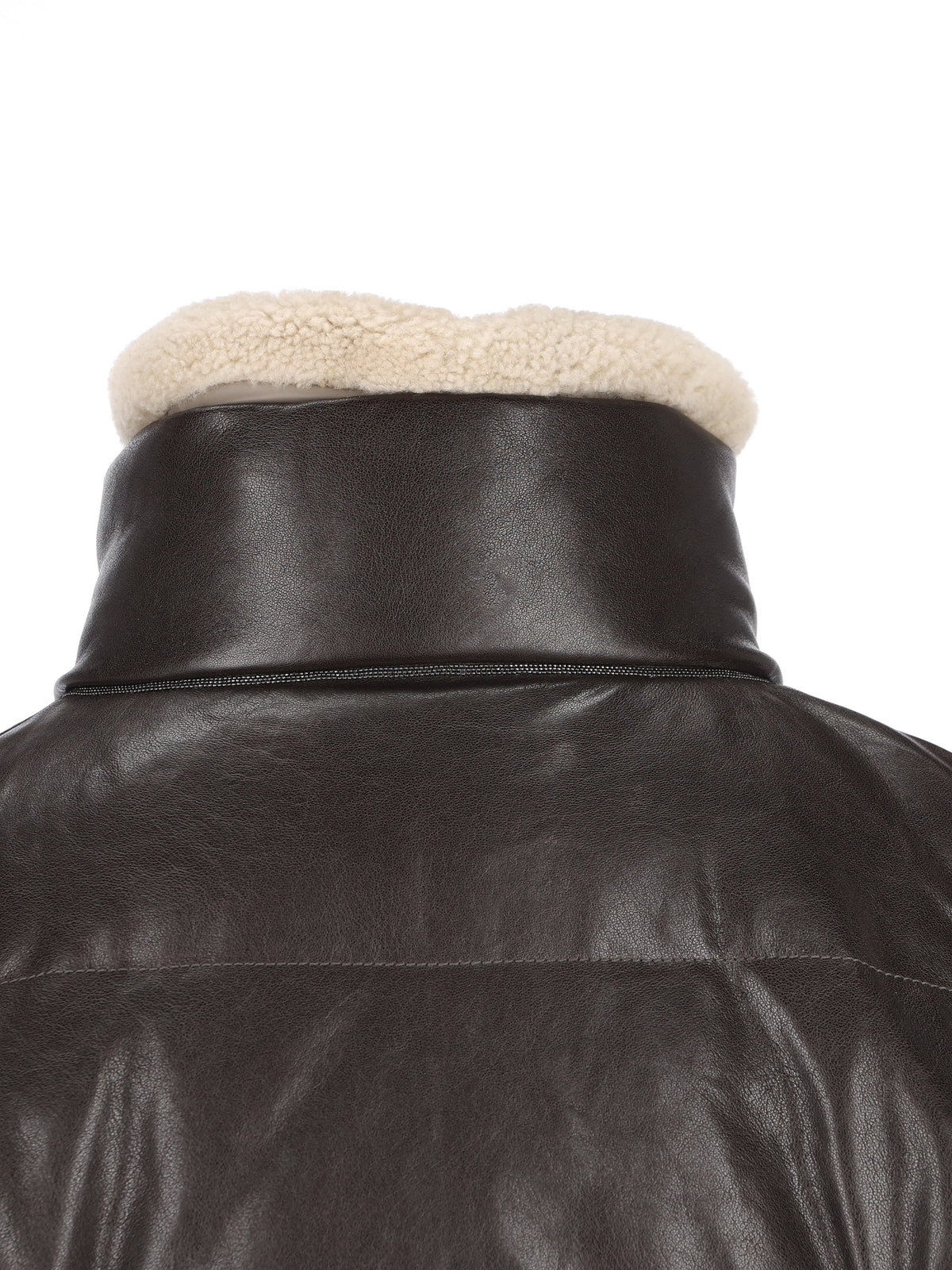 Brunello Cucinelli Women's Leather Puffer Jacket in Brown - view 3