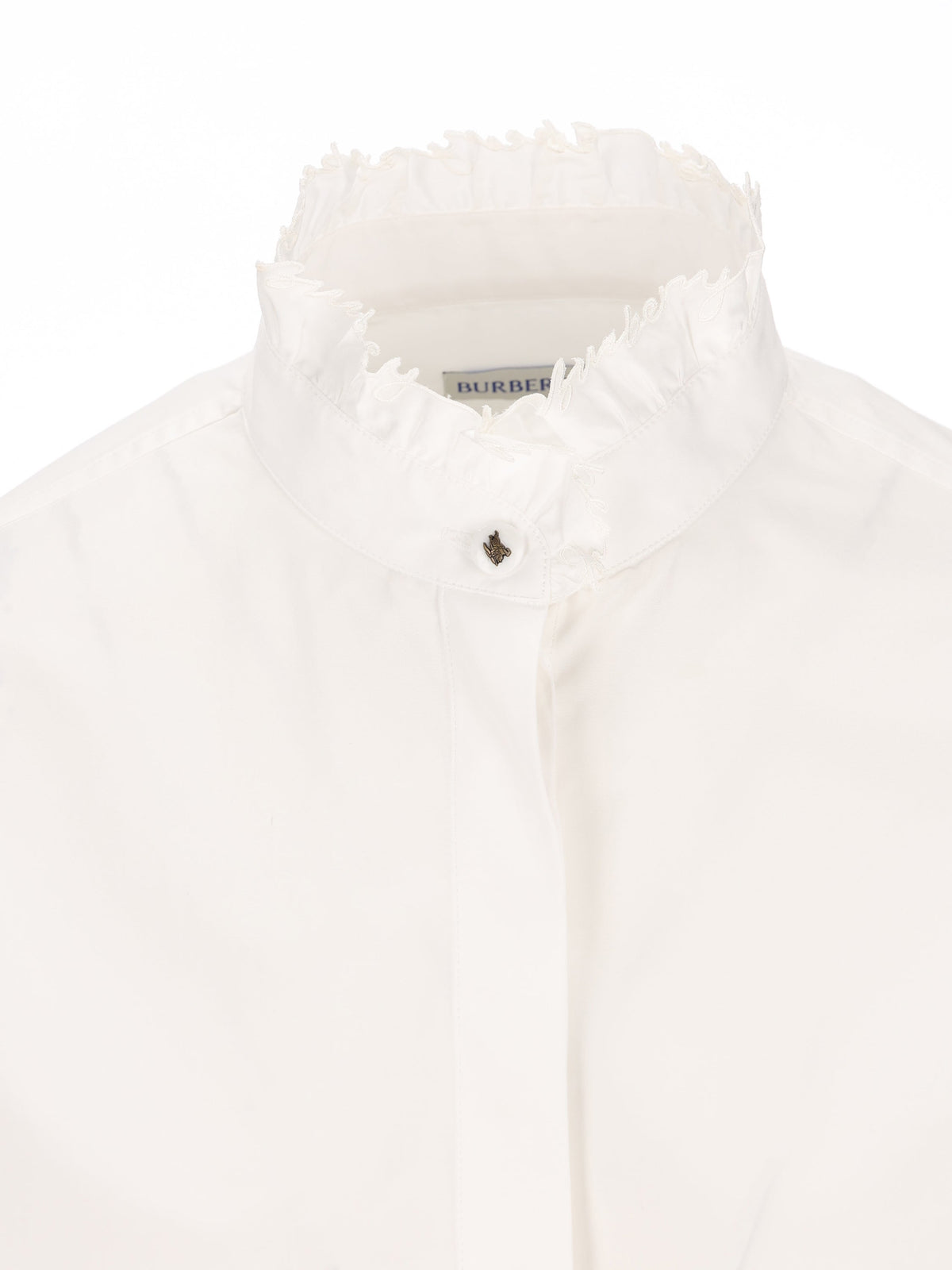 Burberry Women's Ruffled Cotton Shirt in White - view 3